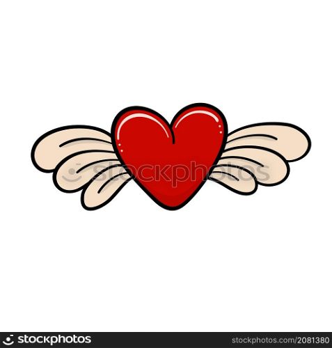 heart symbol drawing with wings for design Valentine Day card
