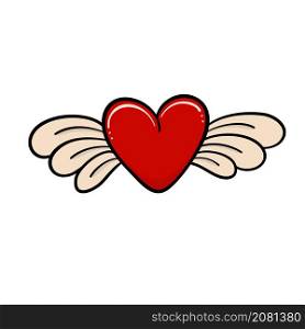 heart symbol drawing with wings for design Valentine Day card