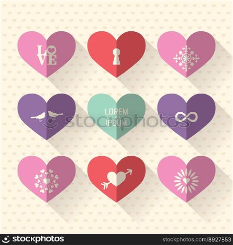 Heart symbol flat design icon set vector image