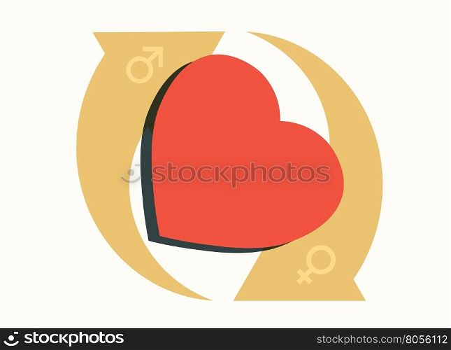heart symbol with cycling arrows modern gender relationship concept vector illustration
