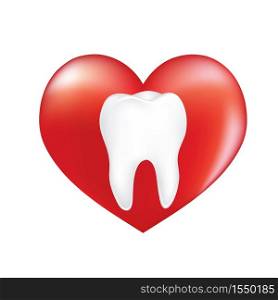 Heart symbol with tooth. Dental care concept. Illustration isolated on white background.