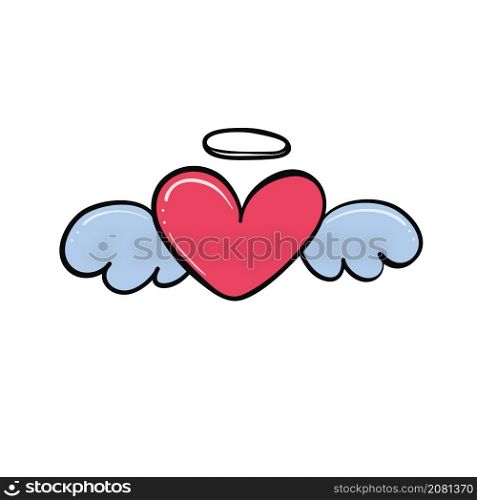 heart symbol with wings drawing for design Valentine Day card