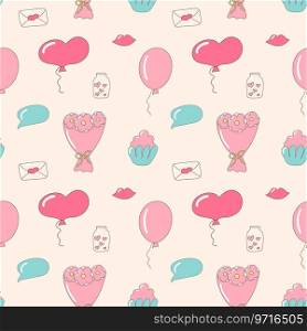 heart wings rings engagement diamond balloons kiss letters white pink blue valentine’s day wedding pattern Vector illustration