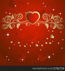 Heart with a gold branch on a red background