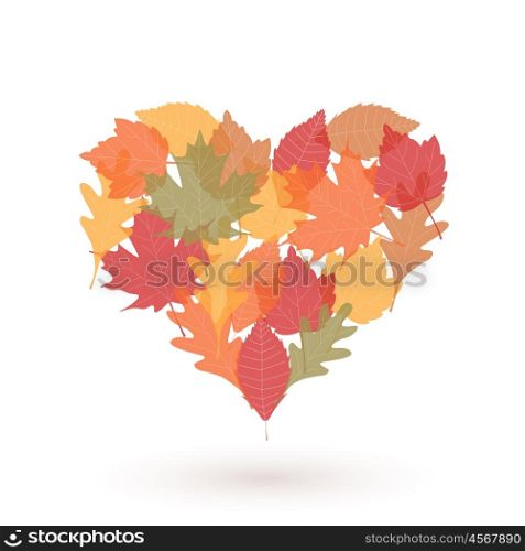 Heart with autumn leaves. I love autumn, fall. Editable vector design.