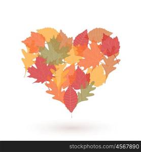 Heart with autumn leaves. I love autumn, fall. Editable vector design.