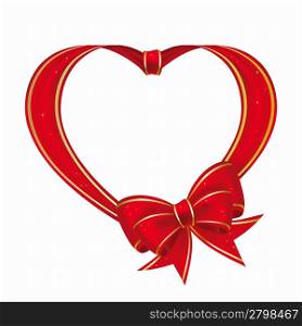 Heart with bow from red ribbon on a white background