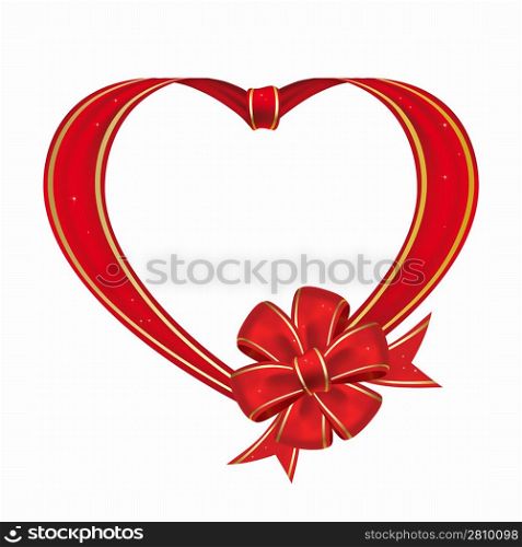 Heart with bow from red ribbon on a white background