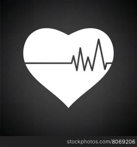 Heart with cardio diagram icon. Black background with white. Vector illustration.