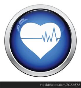 Heart with cardio diagram icon. Glossy button design. Vector illustration.
