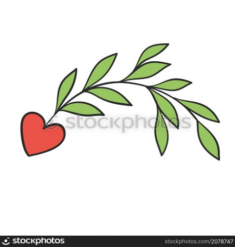 heart with green leaves branch devider border for love valentine card design