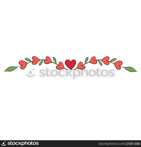 heart with green leaves branch devider border for love valentine card design
