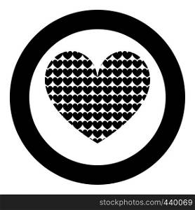 Heart with hearts inside Heart pattern in heart icon in circle round black color vector illustration flat style simple image. Heart with hearts inside Heart pattern in heart icon in circle round black color vector illustration flat style image