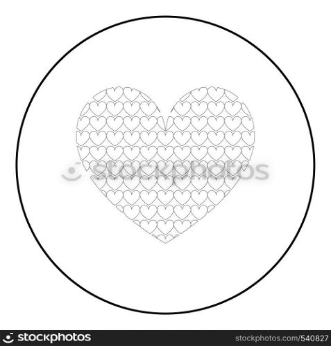 Heart with hearts inside Heart pattern in heart icon in circle round outline black color vector illustration flat style simple image