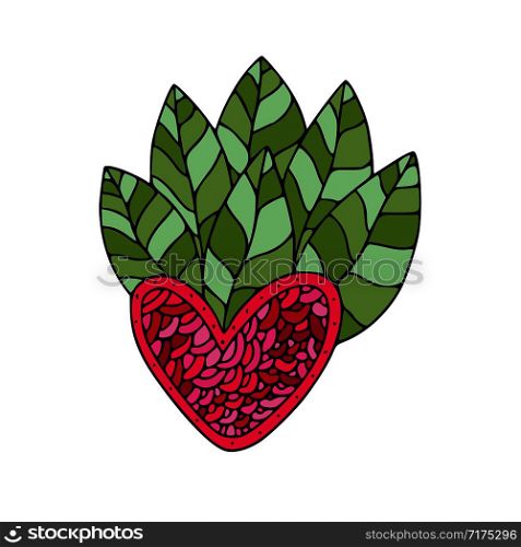Heart with leaves. Isolated vector illustration. Heart print design. Heart with leaves. Isolated vector illustration. Heart print design.