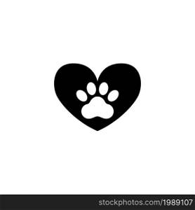 Heart with Pet Paw Footprint, Veterinary Clinic. Flat Vector Icon illustration. Simple black symbol on white background. Heart with Pet Paw Footprint sign design template for web and mobile UI element. Heart with Pet Paw Footprint Veterinary Clinic. Flat Vector Icon illustration. Simple black symbol on white background. Heart with Pet Paw Footprint sign design template for web and mobile UI element.
