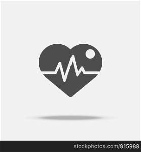 Heart with pulse icon. Flat design vector with shadow. Black theme. Flat design vector with shadow on isolated white background. Black color and monocrome theme.