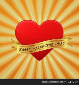 Heart with ribbon and phrase Happy Valentine’s Day. Vector concept illustration.