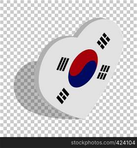 Heart with South Korean flag isometric icon 3d on a transparent background vector illustration. Heart with Korean flag isometric icon