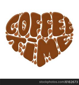 Heart with the inscription COFFEE TIME and drobs on a white background. Vector illustration