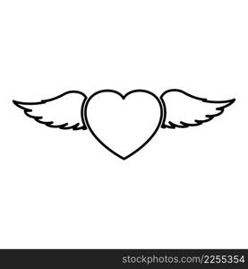 Heart with wing contour outline line icon black color vector illustration image thin flat style simple. Heart with wing contour outline line icon black color vector illustration image thin flat style