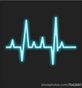Heartbeat blue neon sign. Heartbeat blue neon sign. Heart beat symbol. Vector illustration