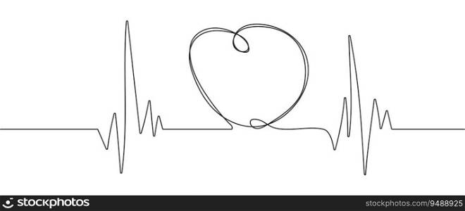 Heartbeat continuous vector. Cardiogram one line drawing heart icon. Beautiful healthcare, medical background pulse logo. Heartbeat sign, cardiogram.. Heartbeat continuous vector. Cardiogram one line drawing heart icon. Beautiful healthcare, medical background