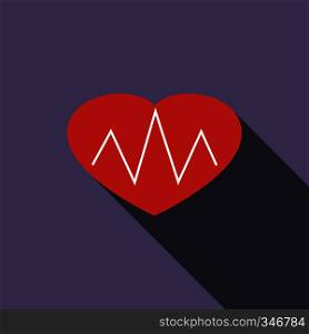 Heartbeat icon in flat style on a violet background. Heartbeat icon, flat style