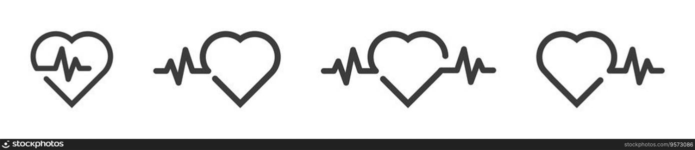 Heartbeat icon set. Symbol Cardiogram heart symbol in linear style. Vector illustration. 