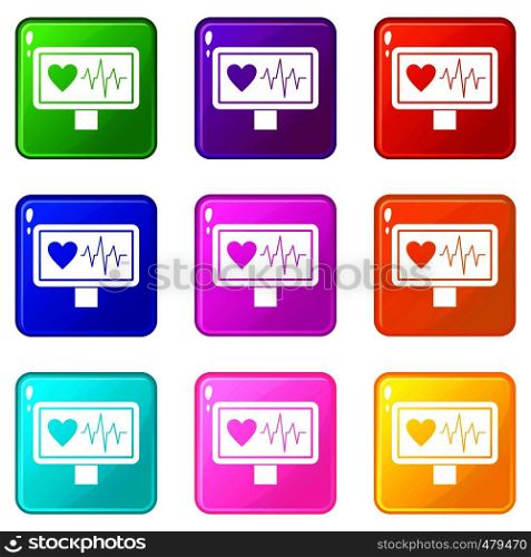 Heartbeat icons of 9 color set isolated vector illustration. Heartbeat icons set 9