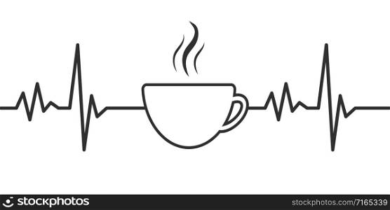 Heartbeat with Coffee Shape Centered Line isolated on white background