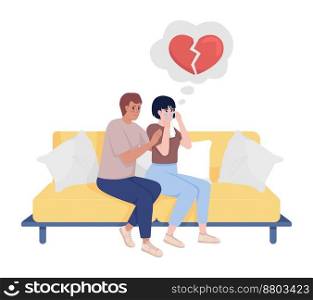 Heartbroken girlfriend semi flat color vector characters. Editable figures. Full body people on white. Support in relationship simple cartoon style illustration for web graphic design and animation. Heartbroken girlfriend semi flat color vector characters