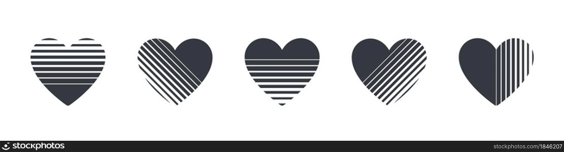 Heartes icons. Abstract textured hearts. Hearts set concept. Vector illustration