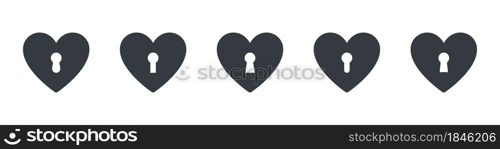 Heartes icons. Hearts with keyholes. Hearts set concept. Vector illustration
