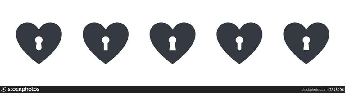 Heartes icons. Hearts with keyholes. Hearts set concept. Vector illustration