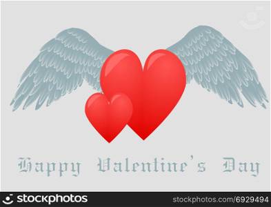 hearts and white wings on gray background