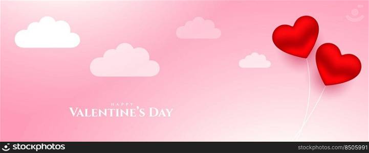 hearts balloon with clouds romantic valentines day banner design