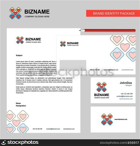 Hearts blocks Business Letterhead, Envelope and visiting Card Design vector template