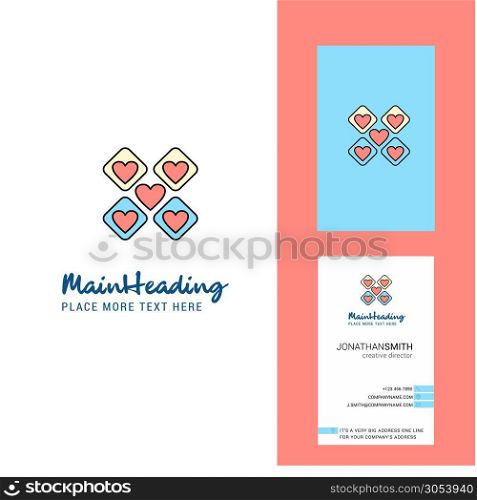 Hearts blocks Creative Logo and business card. vertical Design Vector