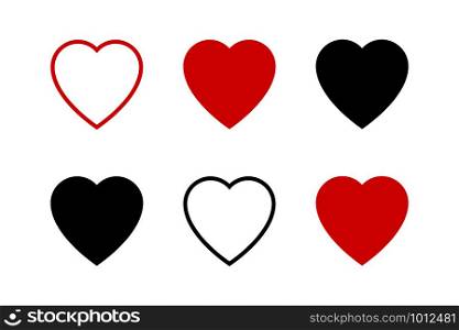 Hearts collection icons. Heart and Like icons. Concept of love. Love symbols. Set of hearts in trendy simple flat and line design. Heart isolated on white background. Outline Love vector signs. Eps10
