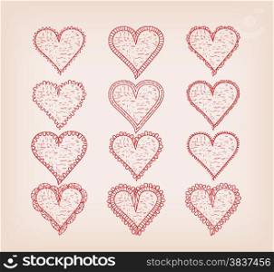 hearts doodle frame set for wedding and valentine design