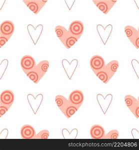 Hearts hand drawn romantic seamless pattern. Background with unusual hearts painted circles. Love template for gift wrapping, fabric, wallpaper and card design