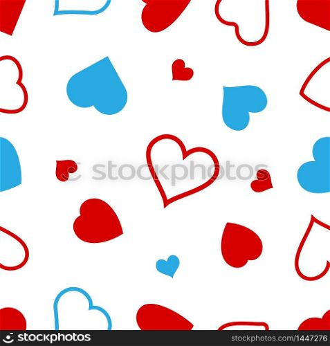 Hearts icon seamless pattern. Outline love vector signs isolated on a background. Red and blue graphic shape line art for romantic wedding or valentine gift