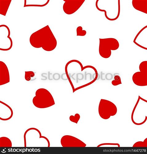 Hearts icon seamless pattern. Outline love vector signs isolated on a background. Red graphic shape line art for romantic wedding or valentine gift