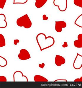 Hearts icon seamless pattern. Outline love vector signs isolated on a background. Red graphic shape line art for romantic wedding or valentine gift