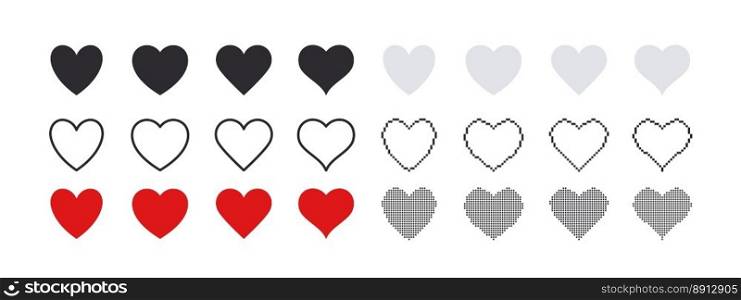 Hearts icons set. Red and black heart icons. Vector images