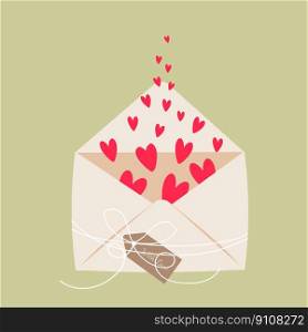 Hearts in envelope and a little tag With love. Graphic design.