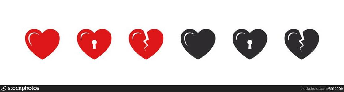 Hearts of different shapes. Symbols of love. Emoticons hearts. Vector images