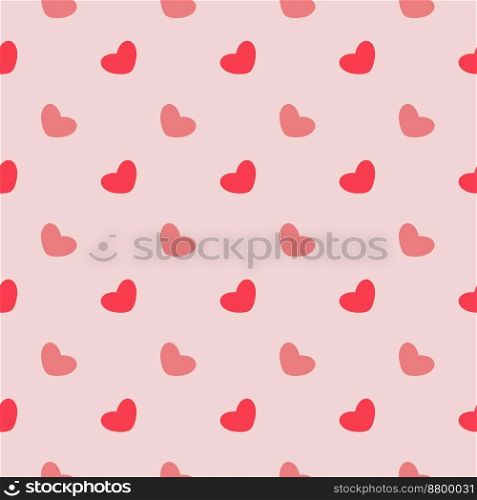 Hearts on a pink background, seamless pattern, vector. Red and pink hearts on a light pink background.