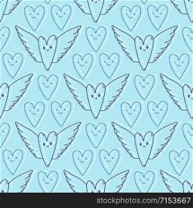 Hearts outline pattern on blue background. Valentines day seamless pattern. For baby boy wrap paper. Hearts outline pattern on blue background. Valentines day seamless pattern. For baby boy wrap paper.